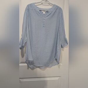 CJ Banks Light Blue Geometric Blouse